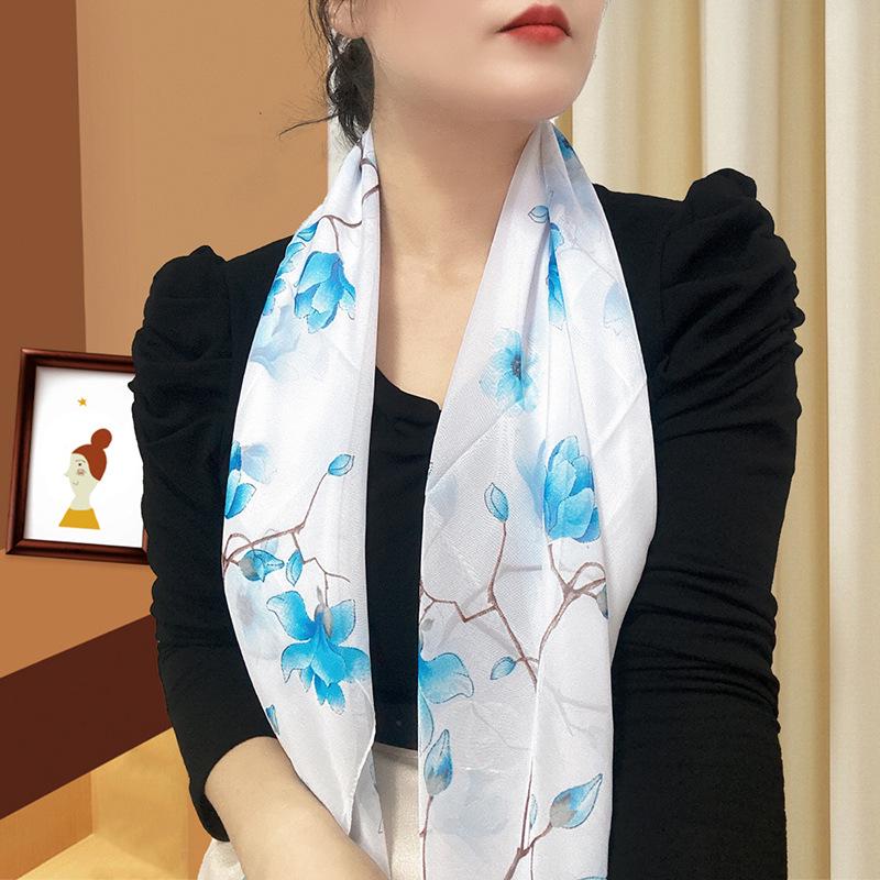 Large 95cm Square Korean Silk Chiffon Scarf for Women - Printed Neck or Head Scarf