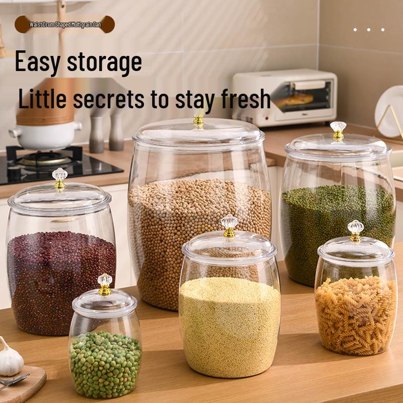 Multi-Grain Waist Drum Jar: Large, Multi-Functional Storage for Grains & Nuts with Lid