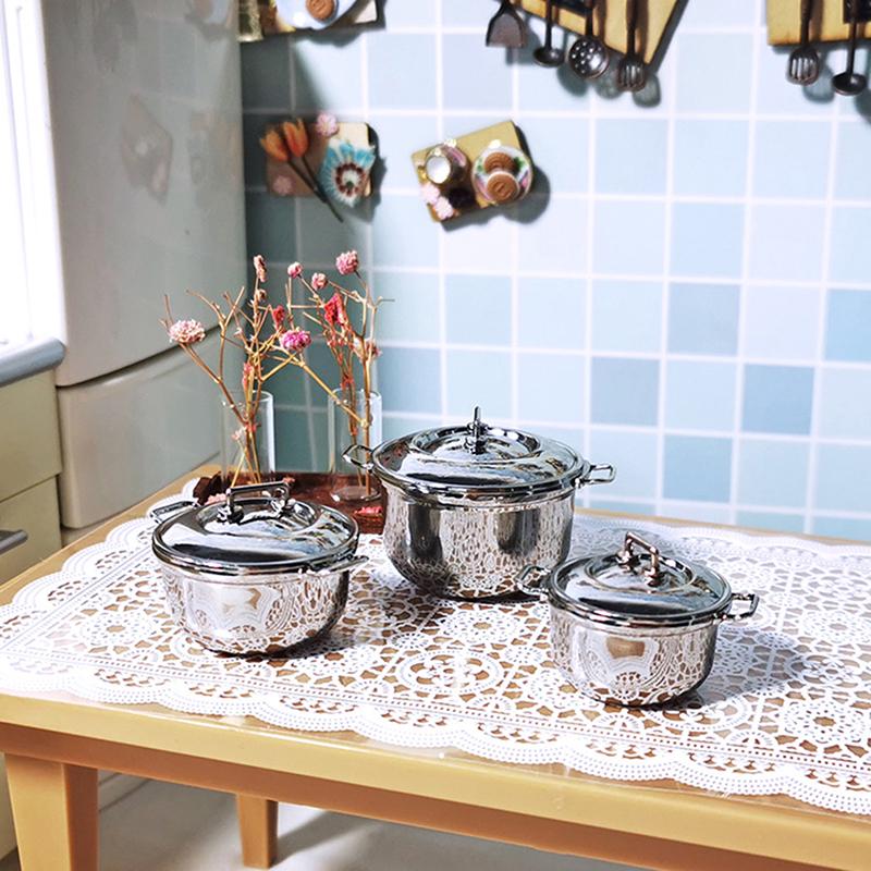 New 1/12 Dollhouse Miniature Imitated Stainless Steel Casserole Kitchen Cookware