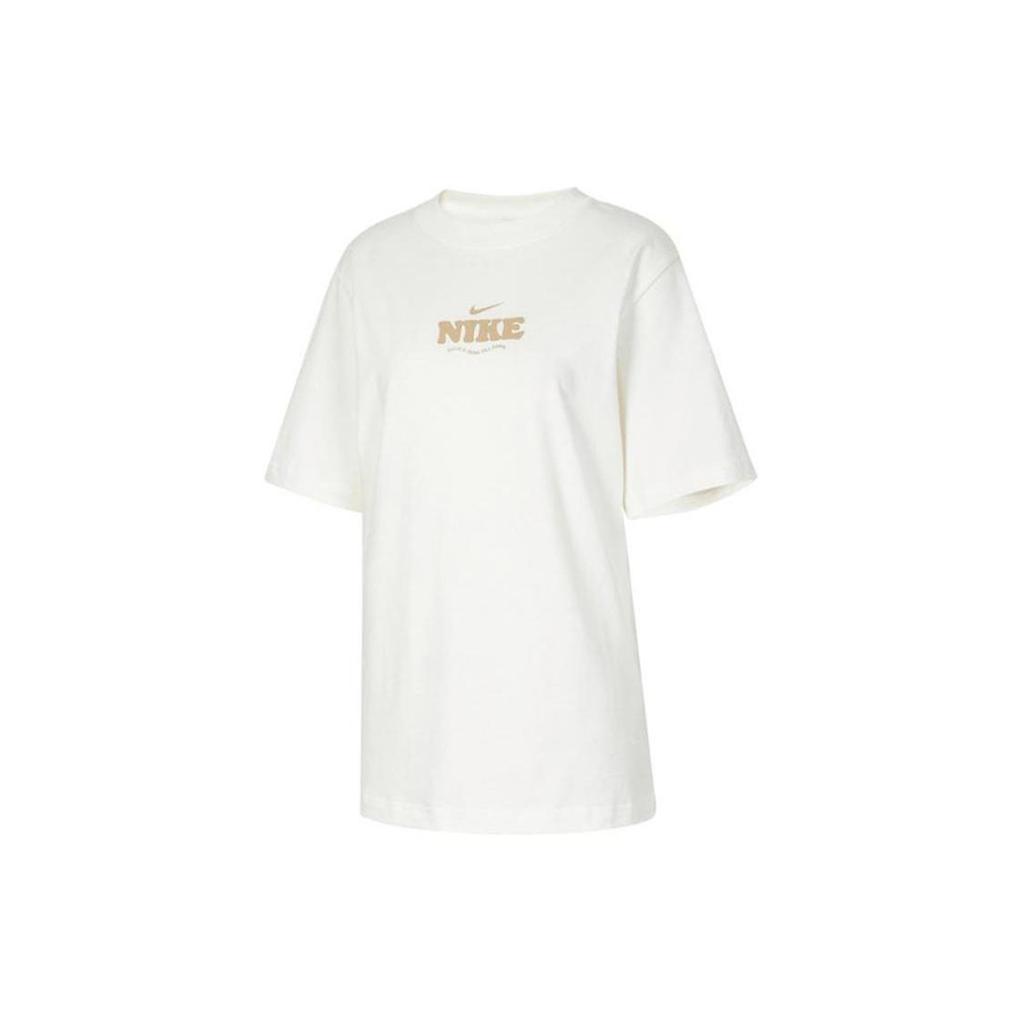 Nike Alphabet Print Sport Training Casual Round Neck Short Sleeve Drop Shoulder T-Shirt Women Tops Coconut-Milk-White HF6180-133