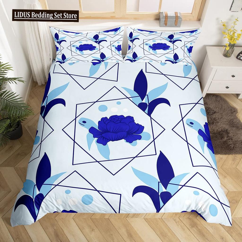 Sea Turtle Duvet Cover Set King Size Watercolor Tortoise Butterfly Comforter Cover For Boys Girly Dreaming Style Bedding Set