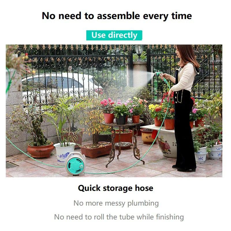 15M Retractable Water Hose Reel with Universal Joint Sets Portable Cart for Car Wash Gardening and Garden Storage