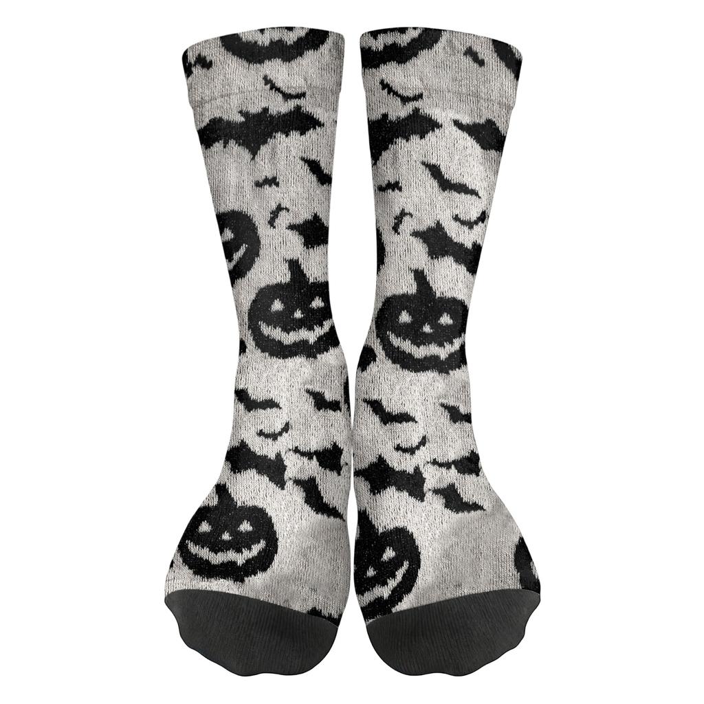 Unisex Breathable Mid-Calf Socks Halloween Patterned Comfortable Stretch Crew Socks Suitable for Daily Wear and Seasonal Use