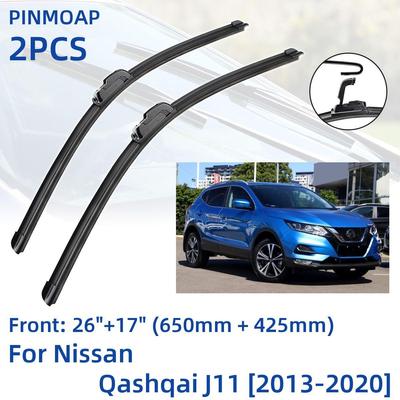 2 PCS Lâminas de limpador de para-brisa dianteiro para Nissan Qashqai J11 2013-2020 26 "+ 17" Acessórios para cortador de escovas de janela 2013 2014 2015 2016 2017 201