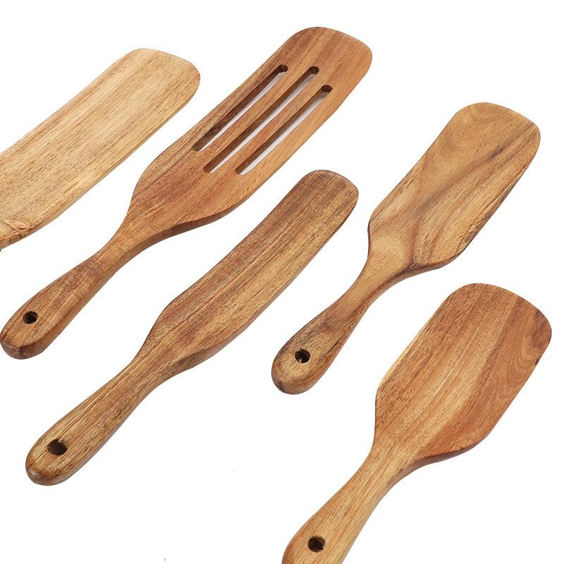 1pc/1 Set Premium Teak Wood Slotted Spurtle Spatulas Spoons Set for Nonstick Cookware Kitchen Cooking Heat Resistant Non Stick