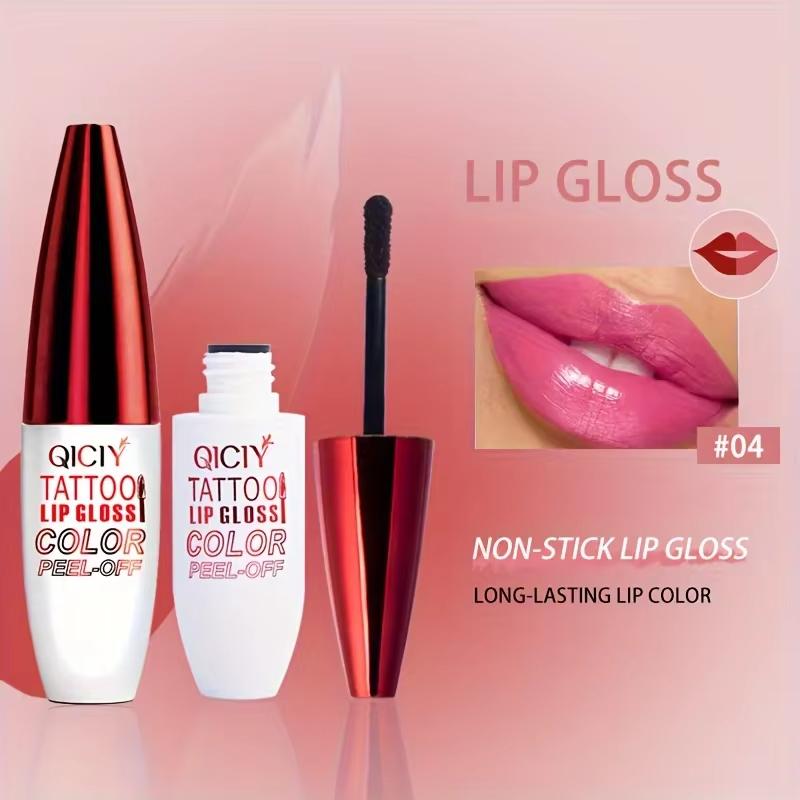 QICY Tattoo Lip Gloss Peel-Off Long-Lasting Moisturizing Liquid Lipstick with Waterproof Non-stick Cup Glossy Finish Nourishing