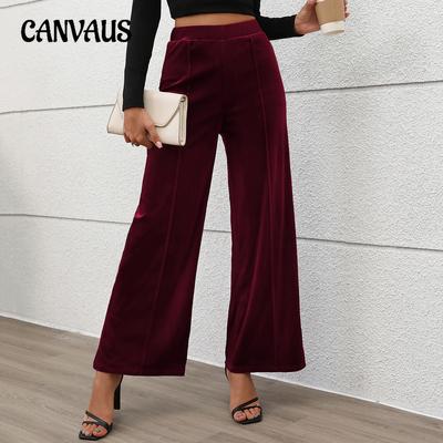 Sommer Damen Lange Hosen Pendler Stil Hohe Taille Temperament Samt Weite Bein Hose