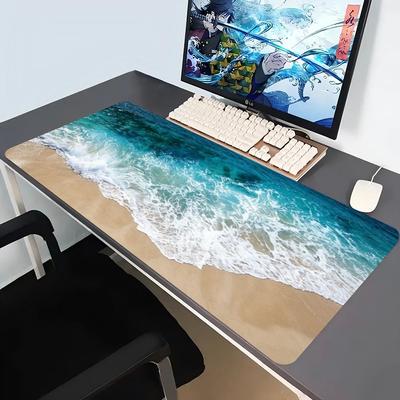 Ocean Beach Wave Extended Gaming Mouse Pad Non Slip Desk Surface Tropical Seaside Scenery Print For Gaming And Office Desktop