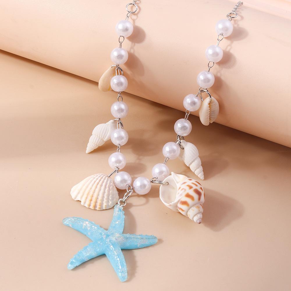 European and American Jewelry Pearl Conch Starfish Necklace Fresh and Simple Beach Collarbone Chain Jewelry