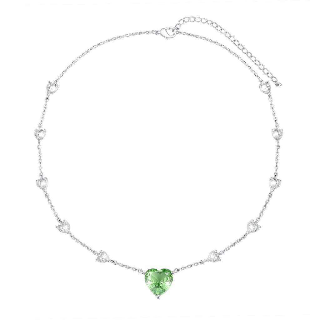 Girl'S Heart Cool Mint Green Love Necklace Light Luxury Delicate Bracelet Two Wear Green Diamond Heart Earrings