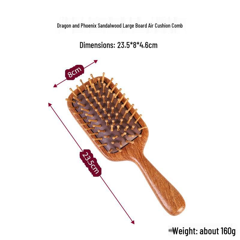  Pettine Massaggiante con Cuscinetto d'Aria in Sandalo Dorato - Pettine Retrò in Legno Massiccio per Capelli Lunghi da Donna