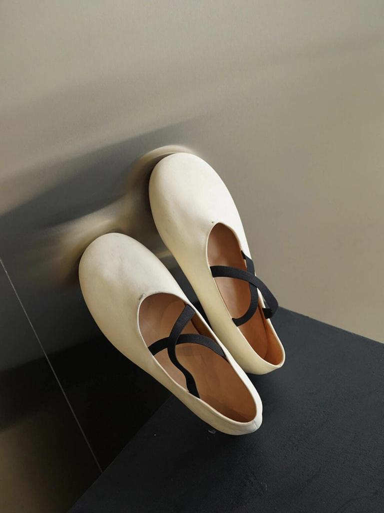 "Sheepskin Edition" Genuine Leather Korean New Cross Ballet Shoes Women's Round Head Light Mouth Versatile Mary Jane Single Shoes Women