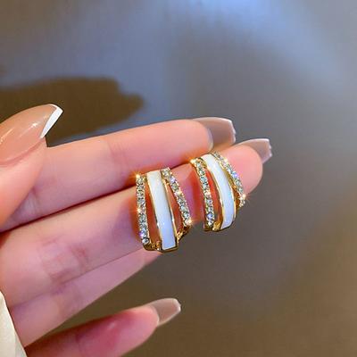 Fashion Trend Unique Design Elegant Exquisite Zircon Double Hoop Shell Earrings Ladies High Jewelry Banquet Party Gift Wholesale