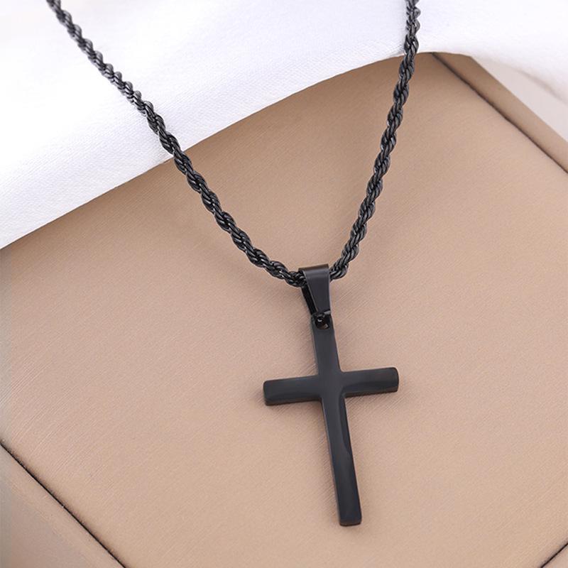 Men's Twist Chain Double Layer Cross Pendant: Titanium Stainless Steel, Non-Fading, High-End Fashion Versatile Necklace.