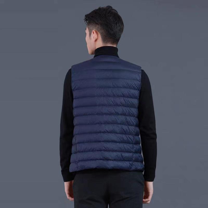 Autumn Winter New Men Thin Down Cotton Coat Vests Stand Collar Solid Button Pockets Fashion Casual Loose Sleeveless Cardigan Top