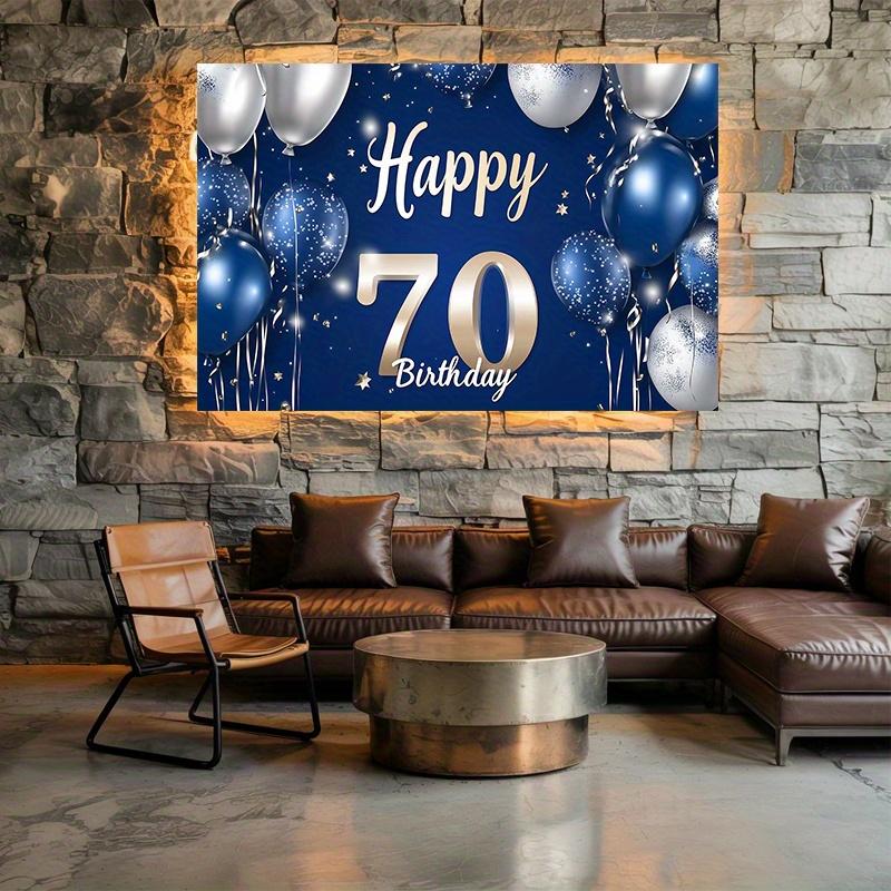 2D Flat - 1 Piece, a Festive 70th Birthday Banner, Made of Navy Blue and Gold Glittered Polyester