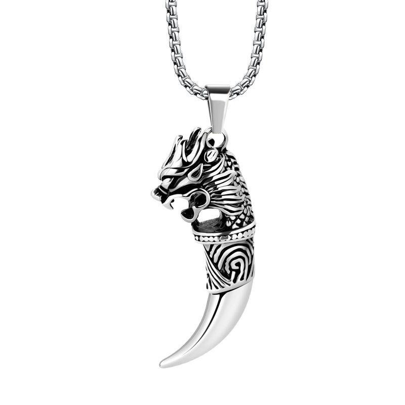 Titanium Steel Wolf Tooth Men's Necklace – Durable, Fade-Resistant Pendant with Retro European & American Hip Hop Style.