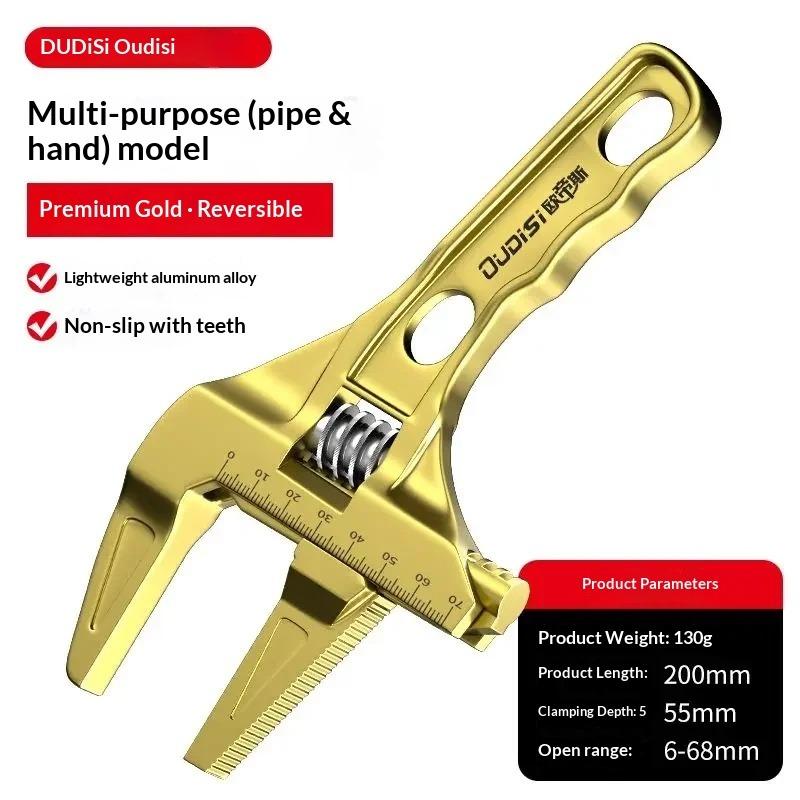 OUDISI Adjustable Wrench Multi Functional Dual Use/Four Use Large Open End Wrench Household Open Bathroom Pipe Adjustable Wrench