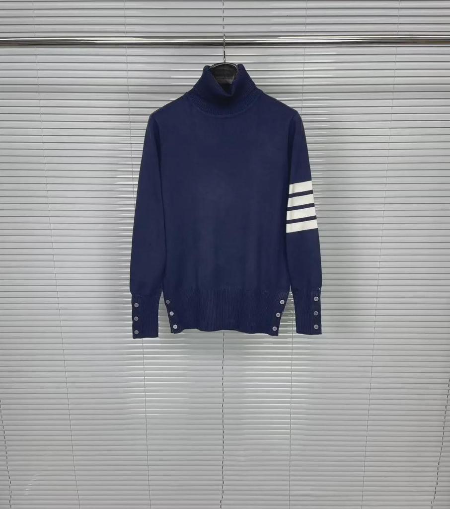 Pulover Unisex Clasic cu Gât Înalt cu Patru Bare din Lână pentru Toamnă/Iarnă