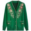 Damen Frühling Herbst Lässig V-Ausschnitt Langarm Jacke Damen Strickpullover Mittelalterlich und Älter Elegant Strickjacke Jacke