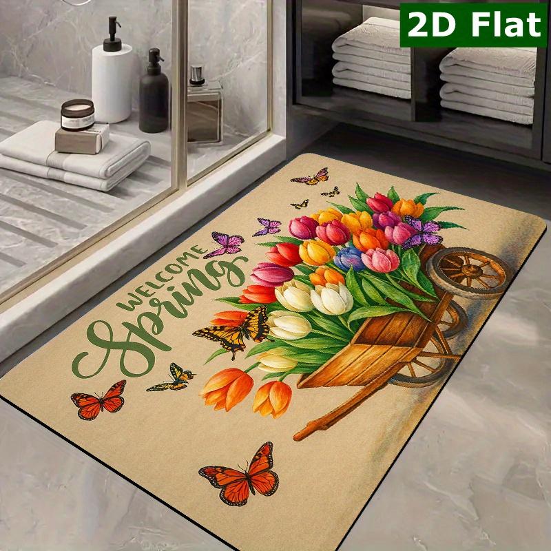 1Pcs Anti Fatigue Kitchen Rugs, Spring Tulips Print Waterproof Non-Slip Thick Cushioned Kitchen Mat Heavy Duty Comfort Standing Mat for Kitchen