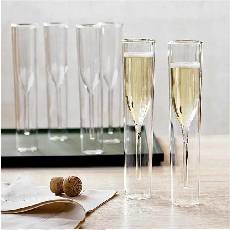 Ins Hete Rechte Buis Tulpen Bruiloft Champagneglazen Dubbelwandig Mousserende Wijn Glas Top Restaurant Sherryglas Cocktailbeker