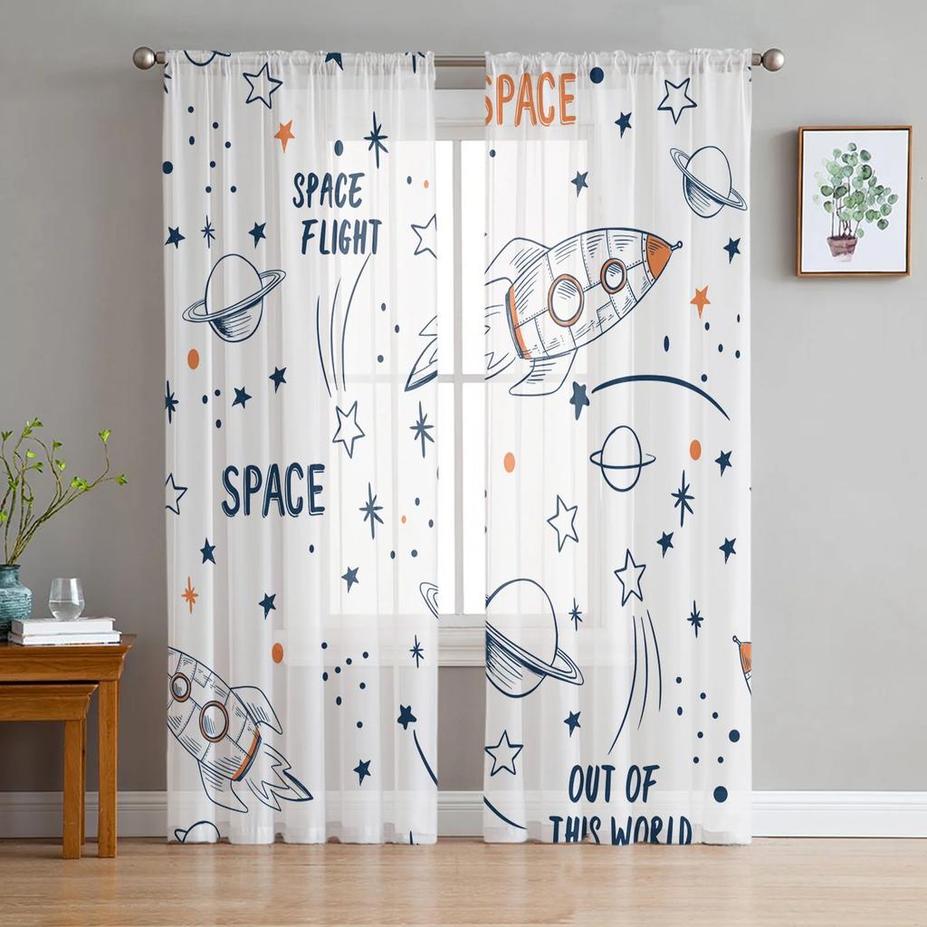 Cartoon Truck White Sheer Curtains Living Room Window Tulle Curtains For Bedroom Kitchen Home Decoration Voile Drapes
