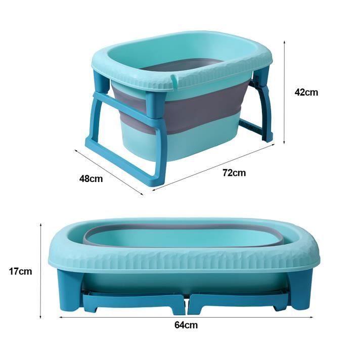 Grande baignoire pliable ultra compact kikido, baignoire enfant en plastique avec bouchon de vidange, pieds pliable-bleu