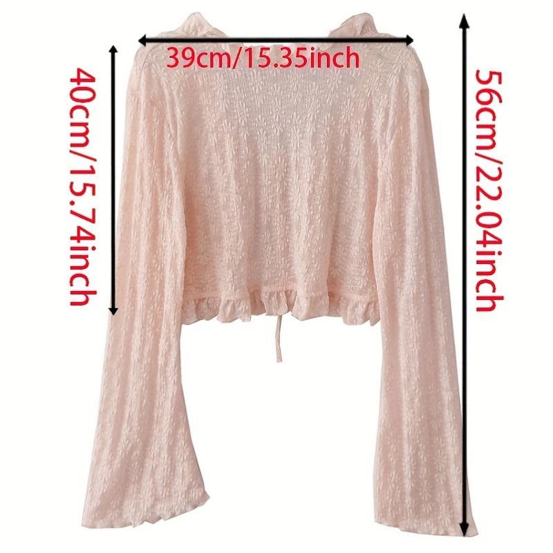 Elegante e Carino Cardigan Sottile con Laccetti e Pizzo, Top Sottile Traspirante con Maniche Lunghe in Chiffon e Volant per Donna, Mantellina Estiva