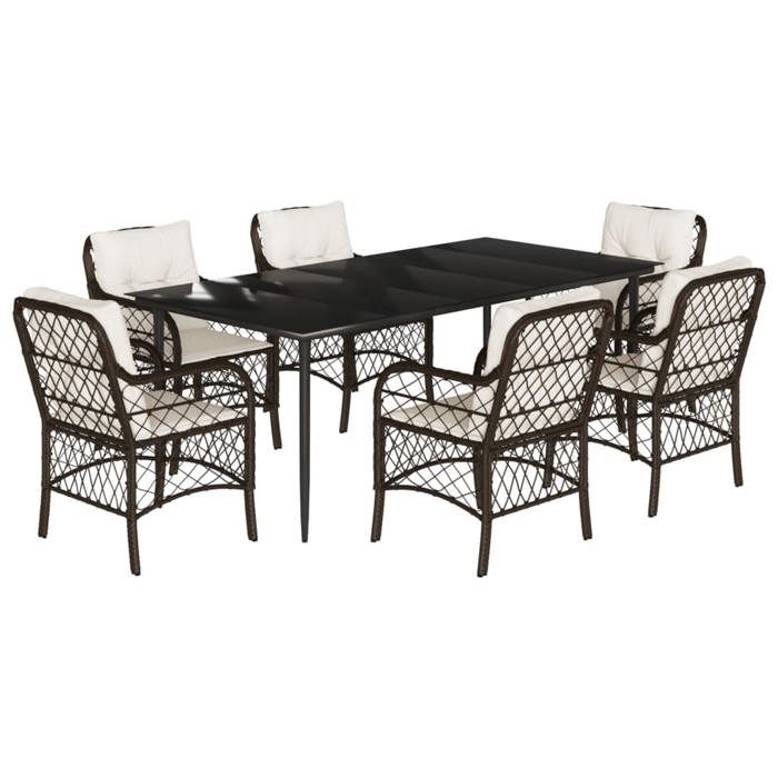 VidaXL Garden Dining Set with Cushions 7 Pcs, Patio Table and Chairs, Outdoor Furniture Terrace, Modern, 3212115