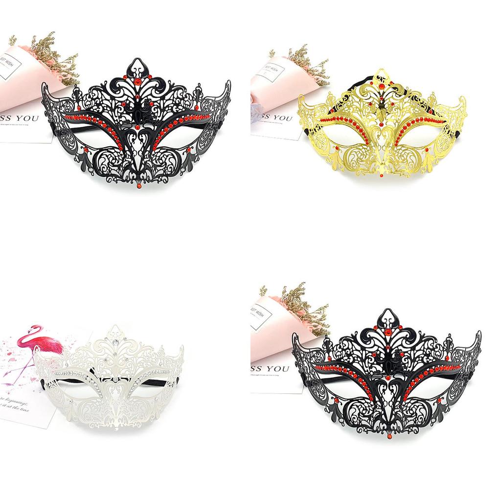 Costume Prop Mask With Metal Embellishments And Rhinestones For Halloween Party