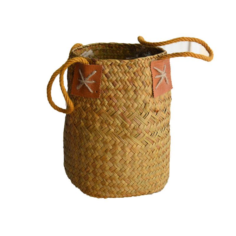 Nordic Seagrass Woven Flower Basket with Handle for Dried Flowers and Ornaments