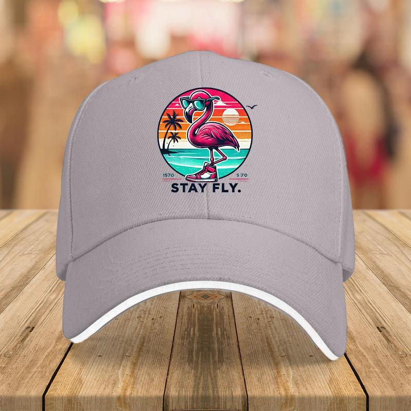 Flamingo Stay Fly Graphic Baseball Cap Vintage Style Cotton Casual Hat for Adults Outdoor