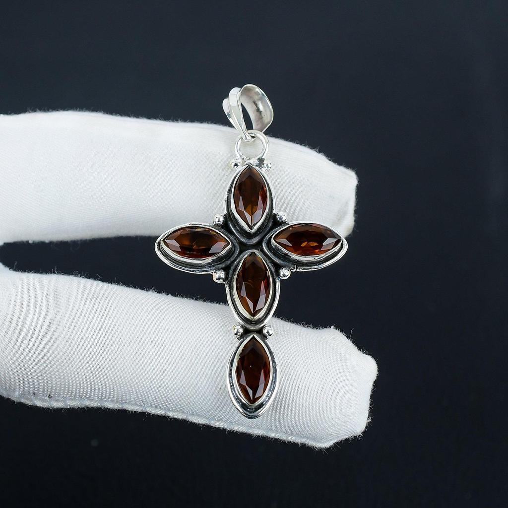 Dainty Smoky Topaz Gemstone Silver Cross Pendant in 925 Sterling Silver- Handmade Design, Everyday Wear Jewelry, Unique Pendant Mother's Day Gift