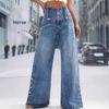 2026 Spring/Summer New Women's Denim Pants with Split Hem, High Waist, Vintage Buttoned Wide-Leg Jeans