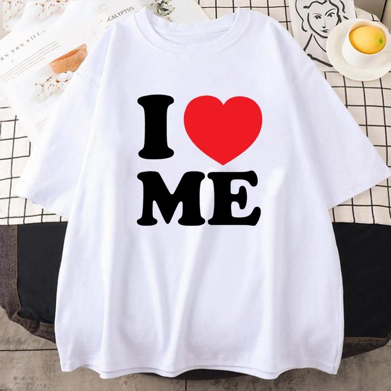 

Летние забавные футболки унисекс с надписью «I Love Me» с красным сердцем и надписью «Myself», графические футболки из хлопка в уличном стиле с коротким рукавом, футболки с надписью «Подарки на день рождения», одежда унисекс S