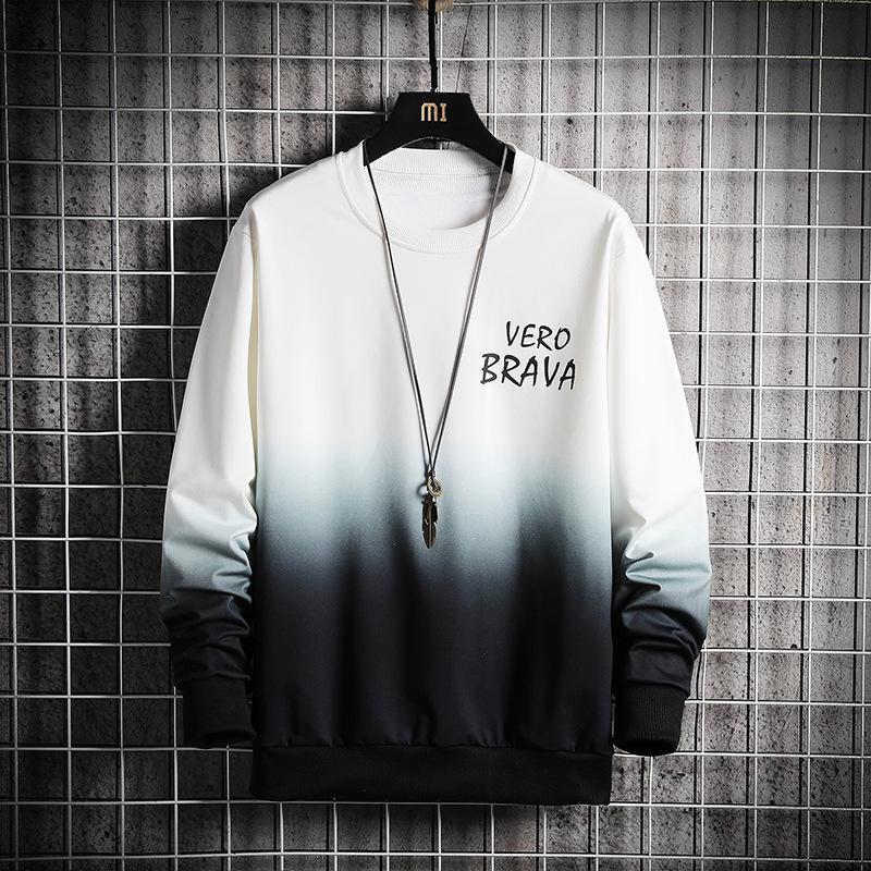 Pánská ležérní mikina s gradientem - Mladistvý korejský trend, volný střih, kulatý výstřih na jaro a podzim