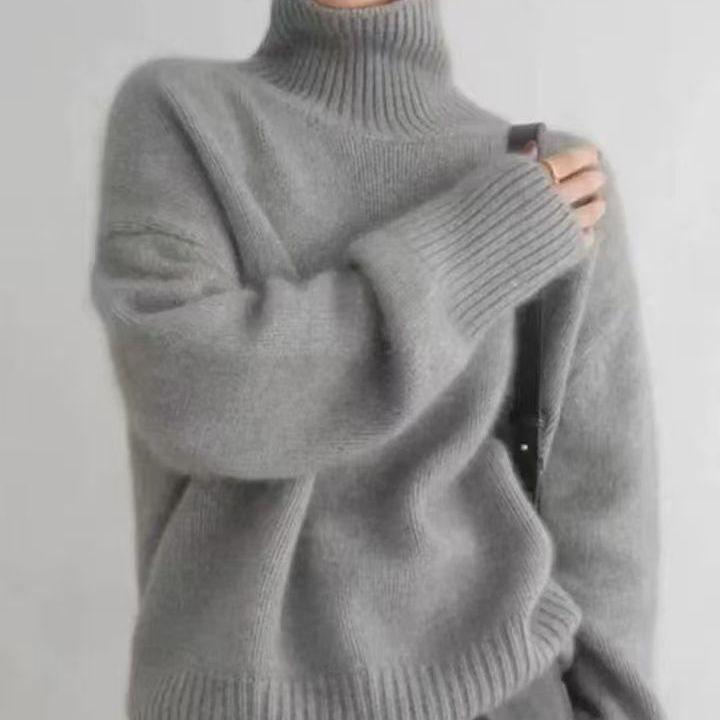 Women's Trendy Thick Knit High-Neck Sweater - Loose, Gentle French Style for Autumn/Winter