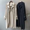Fashion Women's Long Trench Coat Spring Autumn Temperament Thin Windbreaker Coat Female Casual Parker Overcoat Apricot Black