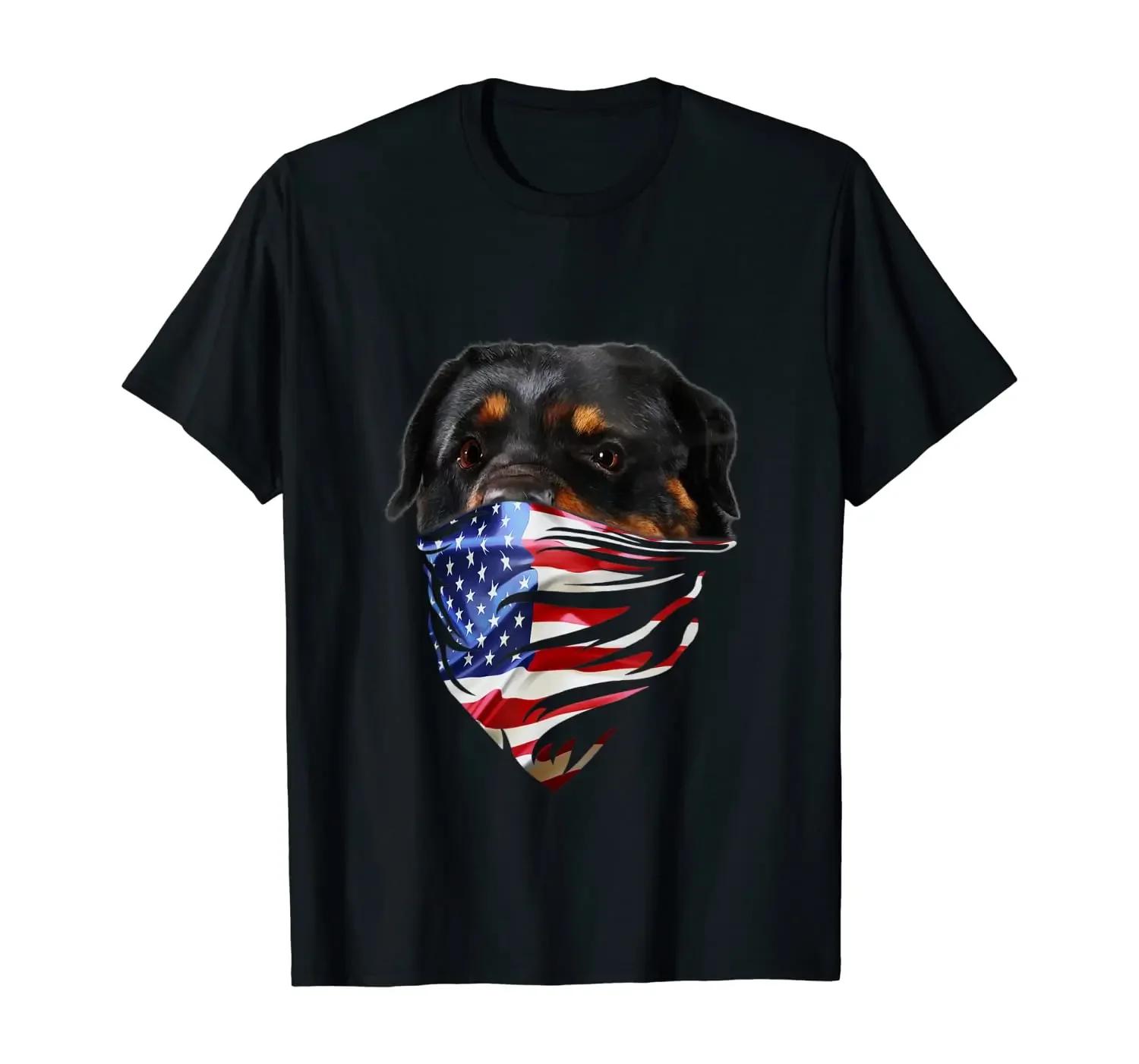 

Fashion America Flag Bandana Mask Rottweiler Dog TShirt 100 Cotton ONeck Summer Short Sleeve Casual Mens Tshirt Size S3XL S