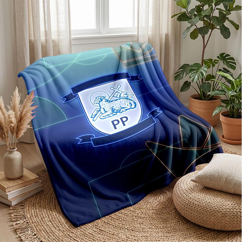 Preston North End Football Print Flannel Blanket, Soft Warm Lightweight Throw Blanket for Sofa Bed Camping
