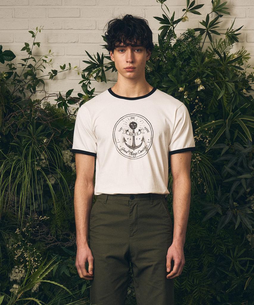 AMOU Anchor Ringer T-Shirts White