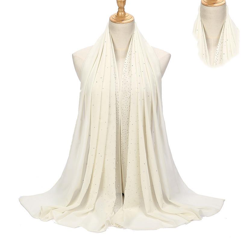 Imitation Pearls Rhinestones Scarves Shawls Women Long Scarf Neckerchief Tudung Bawal Veil Turban Bandana Muslim Hijab Headscarf
