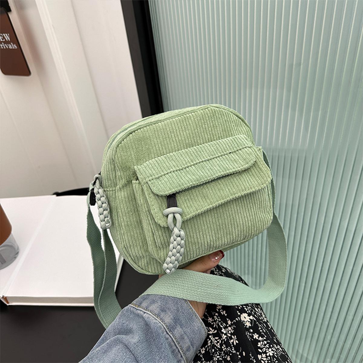 

Стильная женская минималистичная вельветовая сумка через плечо, легкая сумка на молнии с несколькими карманами для повседневного использования и шопинга