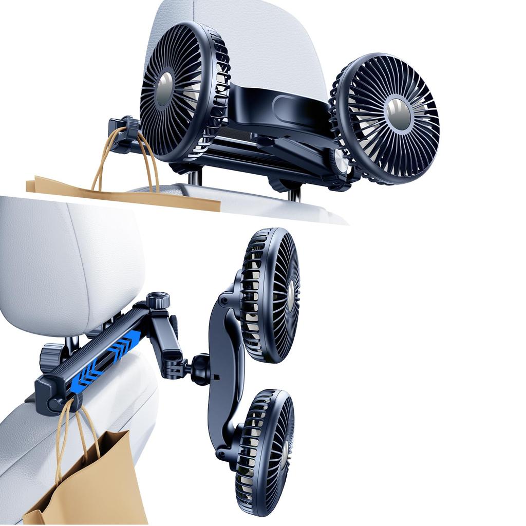 PANPHEN Car Back Seat Headrest Car Fan with 3 Airflow Low USB Extension Foldable Universal Fit for Cools the Air and Helps Protect Against Extreme