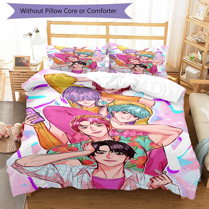 3pcs KPop Demon Hunters SAJA BOYS3 Design Cover Set - HD Printed Bedding with 1 Cover and 2 Pillowcases - Perfect for Home and Dorm Decor