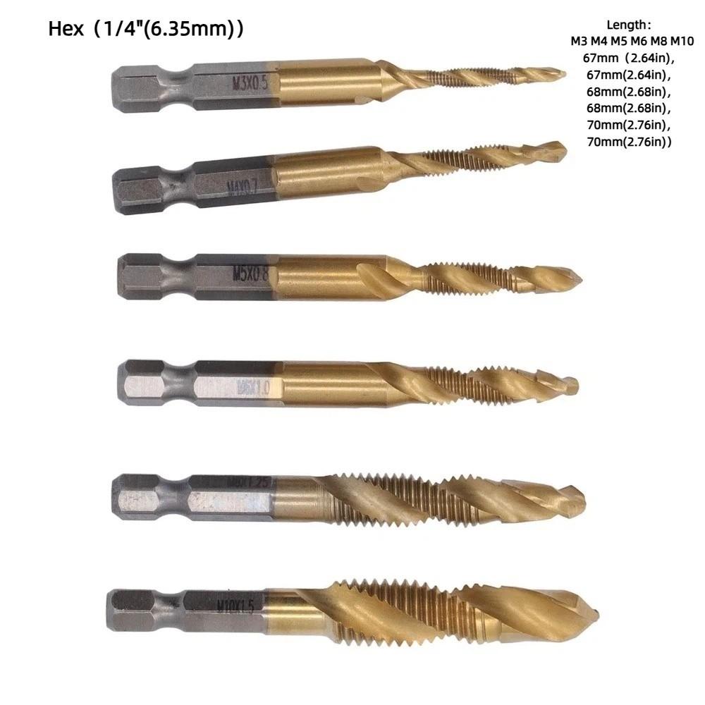 6pcs Titanium Coated Threaded Drill Taps HSS 4341 Drill Tap Set Durable Screw Drill Tap  Drilling