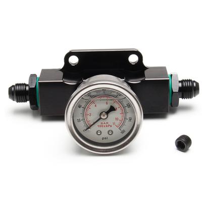 Black Billet Aluminum Inline 6 AN AN6 Fuel Filter 1/8 NPT Pressure Gauge Port