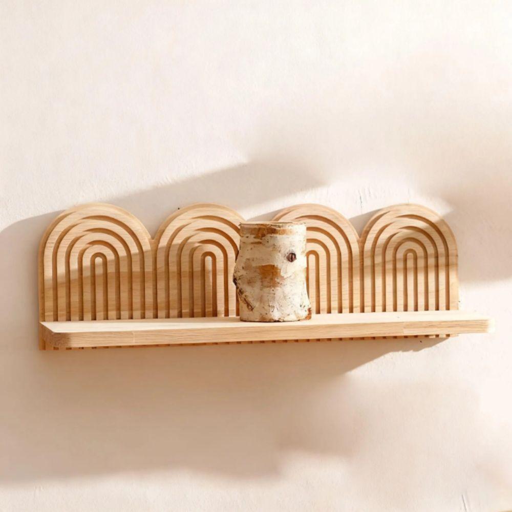 Threaded Construction Wall Mounted Shelves Wooden Material Arched Wall Shelves  Wall Decoration