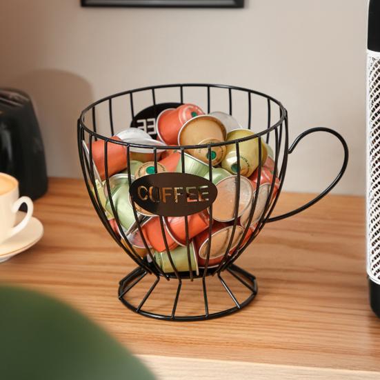 Coffee Pods Holder Mug Shape Coffee Capsule Basket Metal Wire Coffee Pods Organizer for Home Cafe Counter Table Bar